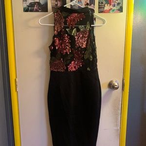 Dark Floral Half-Sheer Dress